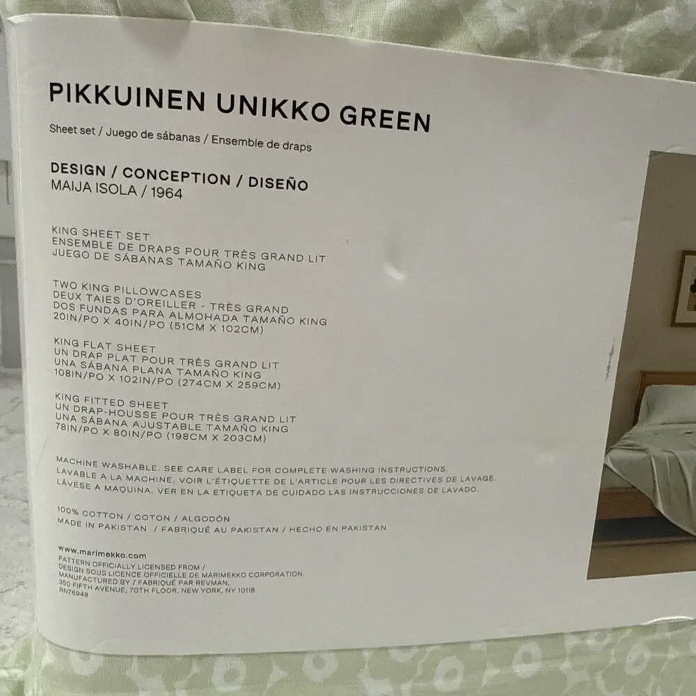 Marimekko Pikkuinen Unikko Green KING Sheet Set Floral Cotton 4 Pc NWT OEKO